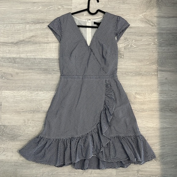 J. Crew Navy Blue Gingham Faux Wrap Dress Size 00 Like new - Picture 3 of 3